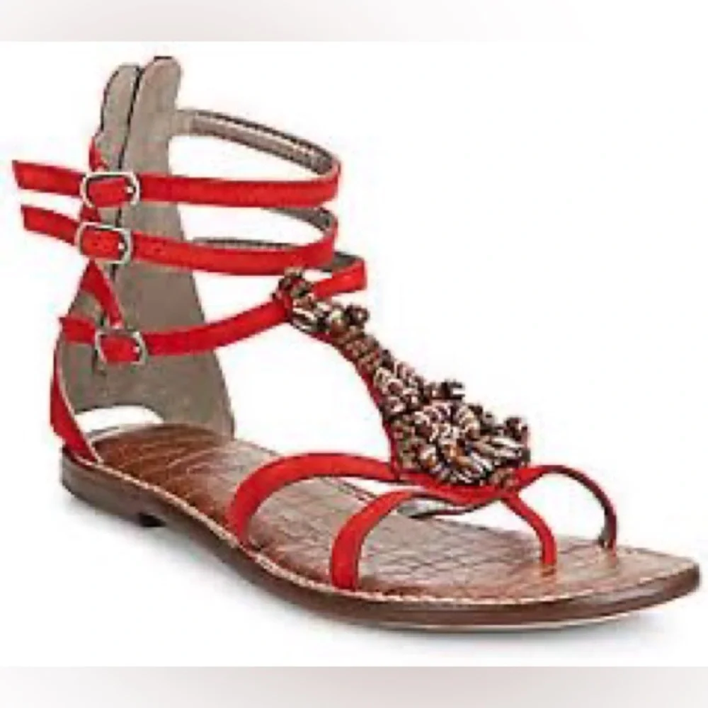 Sam Edelman Giada Beaded Leather Sandals Gladiator Zippered Back Women’s Shoes - Picture 1 of 11